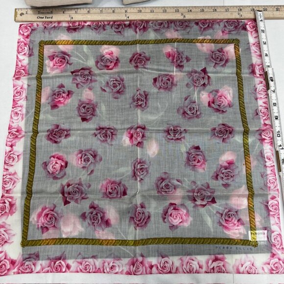 (2) Unused Perry Ellis & Renoma Mini Scarf/handker cottonPink Blue Floral-18"(11 - Picture 9 of 12